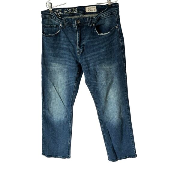 TX AXEL Mens Dark Wash‎ Blue Jeans Size 34X29 Slim Boot Cut Western Casual - Picture 2 of 3